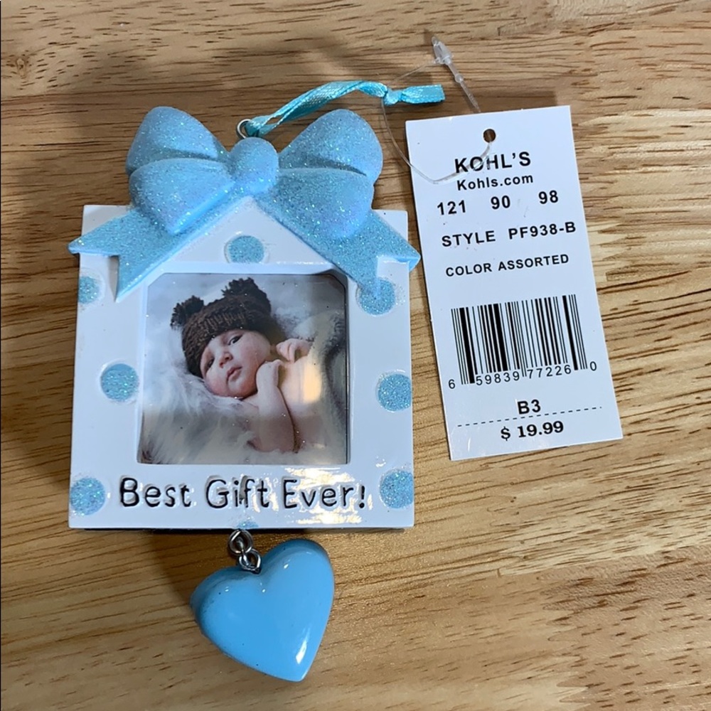 NWT photo ornament blue & white best gift ever